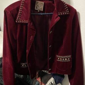Double D Ranch Burgundy Velvet Studded Western Jacket